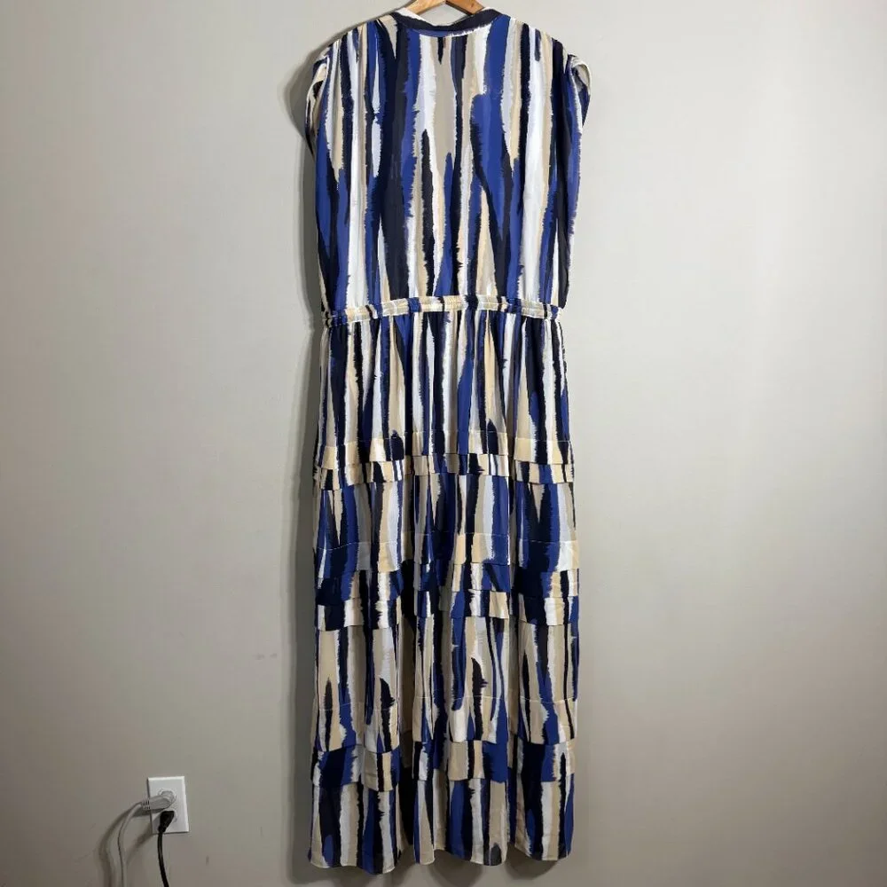 Misa Los Angeles Ulricha Striped Button Up Tiered Maxi Dress Women's Medium Blue - Picture 11 of 16